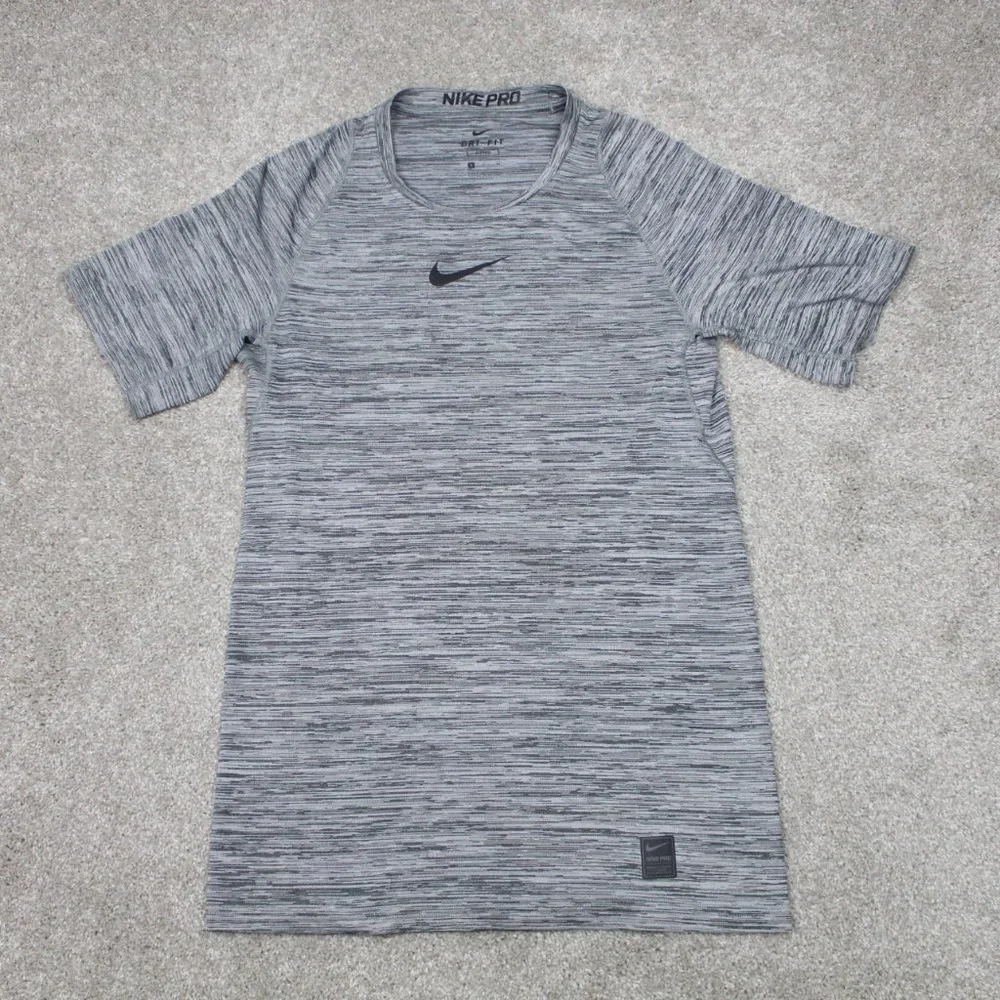 Nike Pro Shirt Mens Small Gray Fitted Dri-Fit Poly/Nylon Stretch S/S Pullover‎